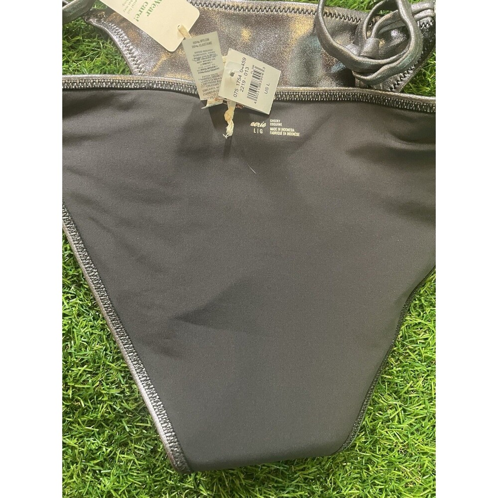 Aerie Metallic Silver Bikini Set Size L Festival Rave Pool Party NWT Must See - Picture 7 of 12
